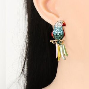 ✨ NEW ✨ Colorful Parrot Brooch statement gold earrings